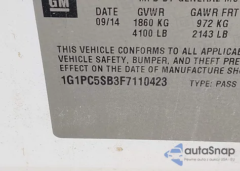 2015 Chevrolet Cruze 1Lt Auto z USA, uszkodzony, nr VIN 1G1PC5SB3F7110423